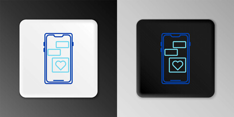 Line Mobile phone with heart icon isolated on grey background. Valentines day. Colorful outline concept. Vector