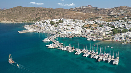 Aerial drone photo of picturesque village of Adamantas main port a natural calm sea bay and safe...