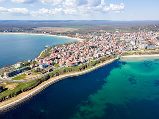 Naklejka na ściany i meble Aerial view of town of Primorsko, Bulgaria