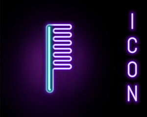 Glowing neon line Hairbrush icon isolated on black background. Comb hair sign. Barber symbol. Colorful outline concept. Vector