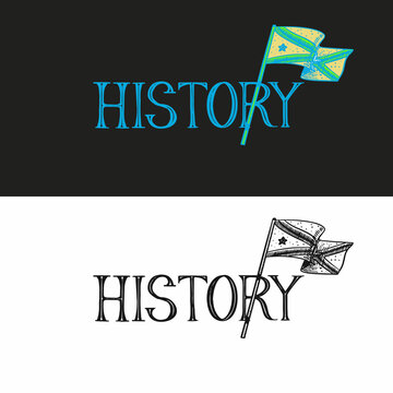 History typography header and the flag. Hand drawn. History school subject.
