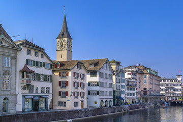 Naklejka na ściany i meble Embankment of Limmat river, Zurich, Switzerland
