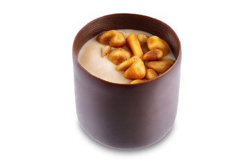 Dark chocolate nut cream roasted nuts candy on a white isolated background