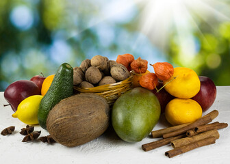 image of different ripe delicious fruits close-up