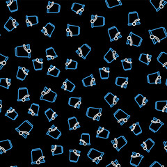 Line Bucket icon isolated seamless pattern on black background. Vector