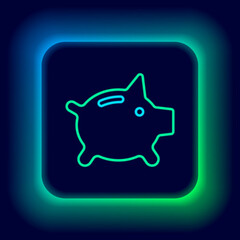 Glowing neon line Piggy bank icon isolated on black background. Icon saving or accumulation of money, investment. Colorful outline concept. Vector