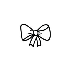 Ribbon bow hand drawn vector illustration. Packaging and decoration element. Holiday symbol.  Doodle icon.