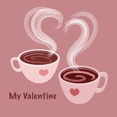 With love cups for Valentine's Day. Steam heart