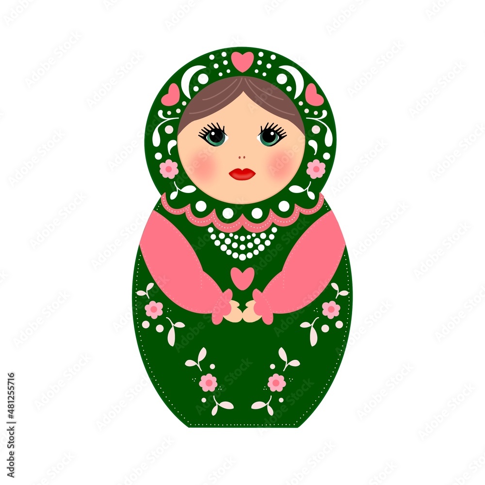 Wall mural russian doll isolated on white, matrioshka, matrioska, matrioscka