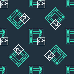 Line Play Video icon isolated seamless pattern on black background. Film strip sign. Vector