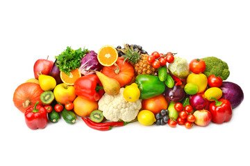 Naklejka na ściany i meble fruits and vegetables isolated on white background.
