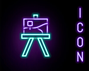 Glowing neon line Wood easel or painting art boards icon isolated on black background. Colorful outline concept. Vector