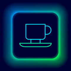 Glowing neon line Coffee cup icon isolated on black background. Tea cup. Hot drink coffee. Colorful outline concept. Vector