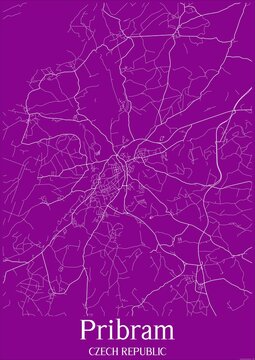 Purple map of Pribram Czech Republic.