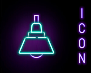Obraz premium Glowing neon line Chandelier icon isolated on black background. Colorful outline concept. Vector