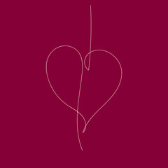 Obraz na płótnie Canvas heart in minimalism style one line vinous baclground