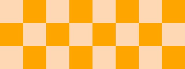 Checkerboard banner. Orange and Apricot colors of checkerboard. Big squares, big cells. Chessboard, checkerboard texture. Squares pattern. Background.