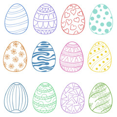 Color hand drawn Easter egg set for holiday card design