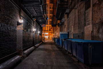 Dark abandoned alley at night