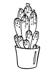 Cute hand drawn simple cactus. Houseplant in a pot. Cacti illustration isolated on white background. 