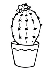 Cute hand drawn simple cactus. Houseplant in a pot. Cacti illustration isolated on white background. 
