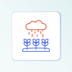 Line Plant sprouts grow in the rain icon isolated on white background. Seedling concept. Colorful outline concept. Vector