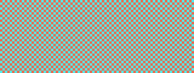 Checkerboard banner. Cyan and Tomato colors of checkerboard. Small squares, small cells. Chessboard, checkerboard texture. Squares pattern. Background.