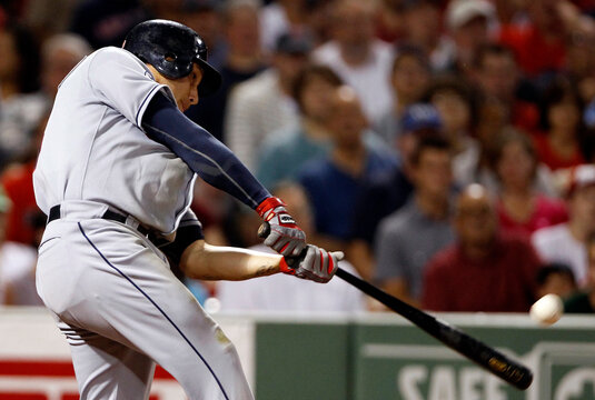 Indians' Cabrera hits his second two-run home run of the game against the Red Sox during their MLB American League baseball game in Boston