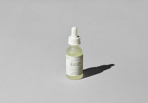 Beauty Bottle with Dropper and White Cap Mockup