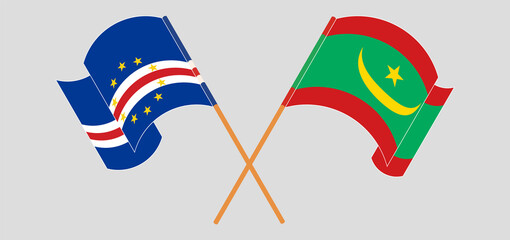 Crossed and waving flags of Cape Verde and Mauritania