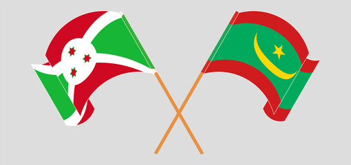 Crossed and waving flags of Burundi and Mauritania