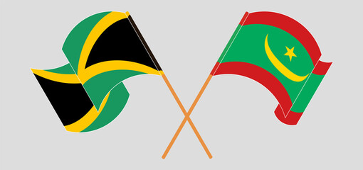 Crossed and waving flags of Jamaica and Mauritania