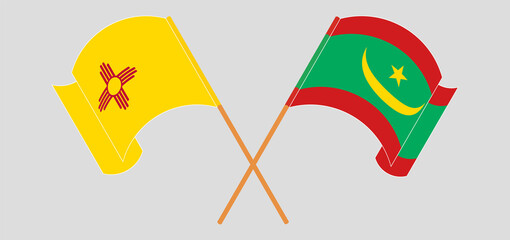 Crossed and waving flags of the State of New Mexico and Mauritania