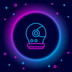 Glowing neon line Astronaut helmet icon isolated on black background. Colorful outline concept. Vector