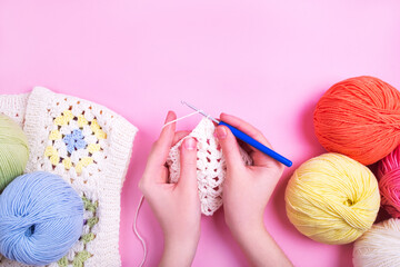 Closeup of crochet knitting in progress