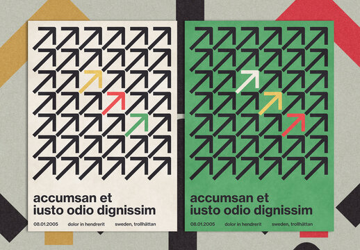 Swiss Modernism Style Poster Layout with Arrows Pattern Composition
