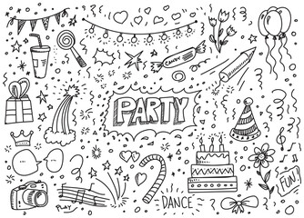 Vector cute party doodles on white background