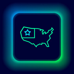 Glowing neon line USA map icon isolated on black background. Map of the United States of America. Colorful outline concept. Vector