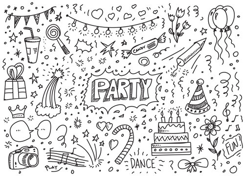 Vector cute party doodles on white background