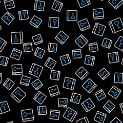 Line Software, web developer programming code icon isolated seamless pattern on black background. Javascript computer script random parts of program code. Vector