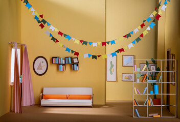 Living room decorated for the holidays. Miniature made by hand from Paper.