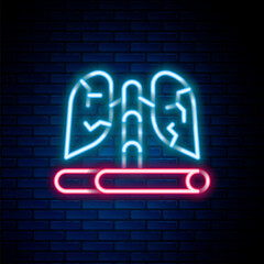 Fototapeta na wymiar Glowing neon line Disease lungs icon isolated on brick wall background. Colorful outline concept. Vector