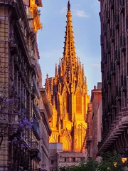 Poster Sunlit Gothic cathedral of Barcelona the centre of the Catalan capital. Catalonia, Spain  © Frank