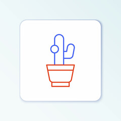 Line Cactus and succulent in pot icon isolated on white background. Plant growing in a pot. Potted plant sign. Colorful outline concept. Vector