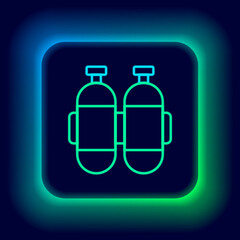 Glowing neon line Aqualung icon isolated on black background. Oxygen tank for diver. Diving equipment. Extreme sport. Diving underwater equipment. Colorful outline concept. Vector