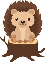 Hedgehog sitting on a tree trunk