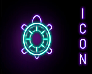Glowing neon line Turtle icon isolated on black background. Colorful outline concept. Vector
