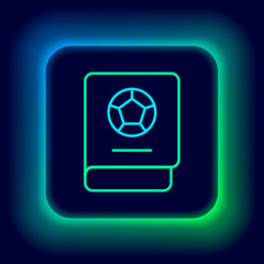 Glowing neon line Football learning book icon isolated on black background. Colorful outline concept. Vector