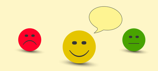 Speech bubble on smiley face.Feedback.Rating and positive customer review. Experience, satisfaction survey concept.