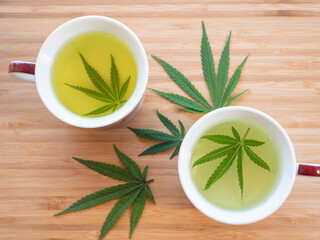 TOP DOWN: Homegrown indica weed leaves are being used to prepare therapeutic tea